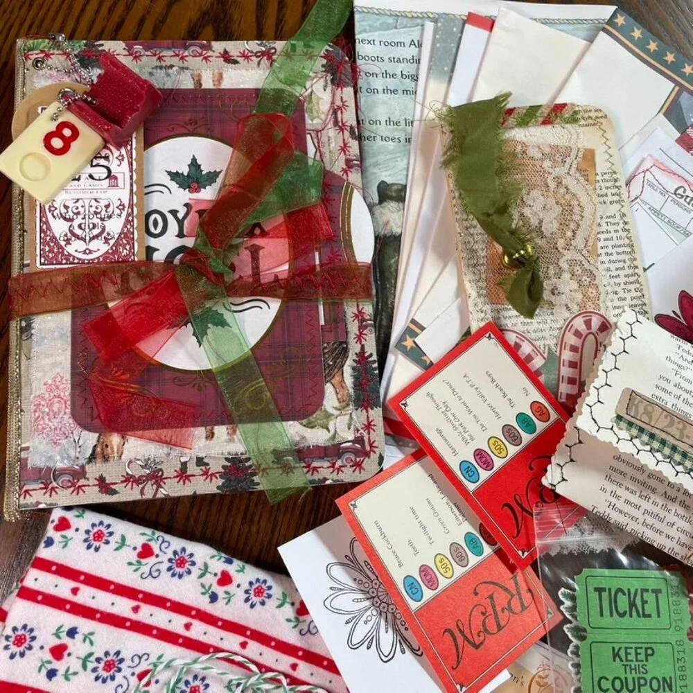 Christmas Junk Journal Includes Charm u Washi Fabric Wrap Tons Ephemera Handmad - Picture 9 of 16